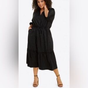 Draper James Martina Popover Midi Dress Black Floral Jacquard Tiered Ruffle